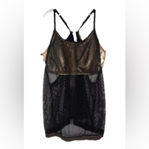 Cacique SWIM Tankini Top Swimsuit Black Gold Stretch Mesh Adjustable Plus Sz 18 - Picture 1 of 15
